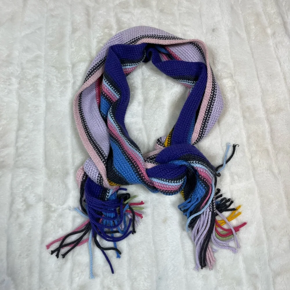 Colorful Fall Winter Girls Knit Crochet Purple Stripe School Outdoor OS Scarf